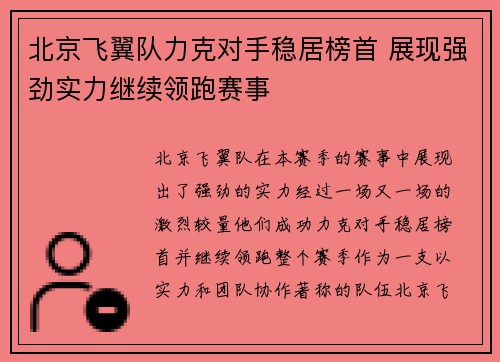 北京飞翼队力克对手稳居榜首 展现强劲实力继续领跑赛事