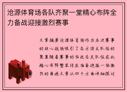 沧源体育场各队齐聚一堂精心布阵全力备战迎接激烈赛事