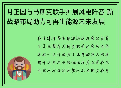 月正圆与马斯克联手扩展风电阵容 新战略布局助力可再生能源未来发展